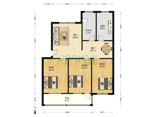 官渡住宅小区 3室2厅1卫 120平方