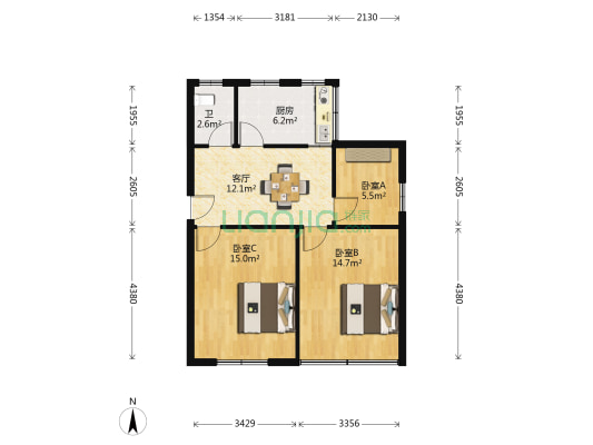城南粮店 3室1厅1卫 60平方