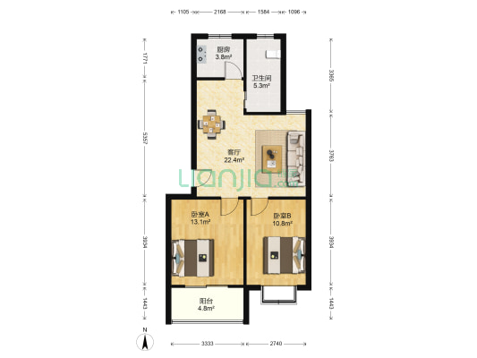 新新家园 2室1厅1卫 80平方