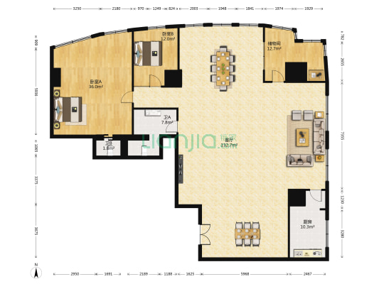 丰光江景 2室1厅2卫 338平方