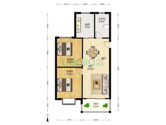 翠湖景苑 2室1厅1卫 87平方