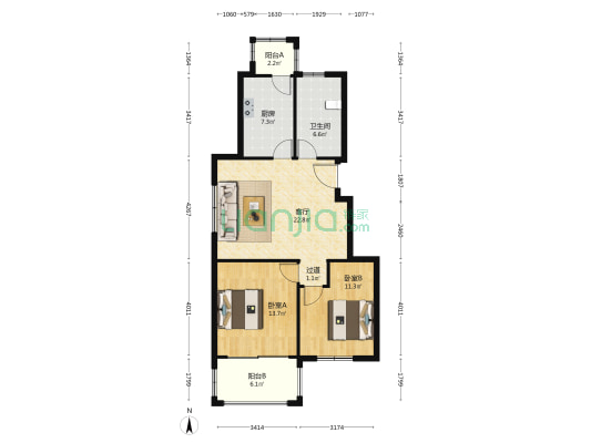 白龙湖绿苑 2室1厅1卫 97平方