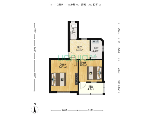 韩家弄 2室1厅1卫 50平方