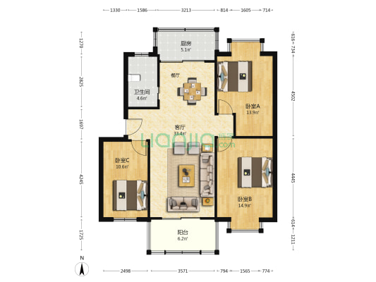 文创苑 3室1厅1卫 102平方