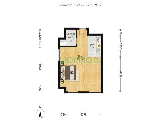 经开未来城 1室0厅1卫 45平方