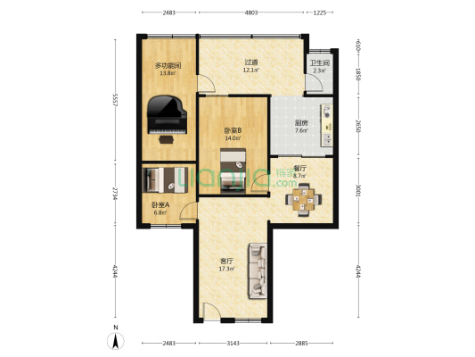 梅雁大厦 3室2厅1卫 93平方