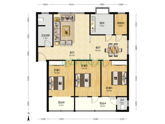 襄阳市教育局直属单位家属院 3室2厅2卫 139平方
