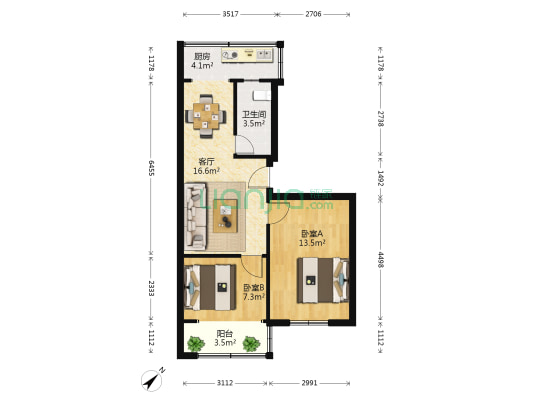 隆兴街21号 2室1厅1卫 59平方