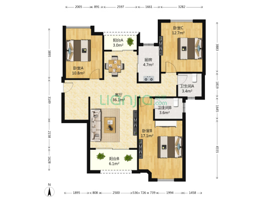 南天金源 3室1厅2卫 89平方