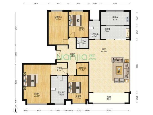 碧桂园云顶一期 3室1厅3卫 228平方
