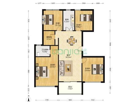 阳光悦湖豪苑 4室1厅1卫 143平方