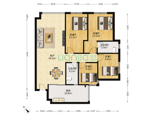 滨江两岸 4室1厅2卫 105平方