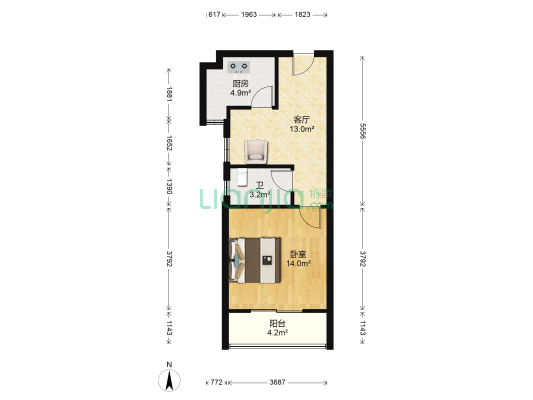 福乐家园 1室1厅1卫 55平方