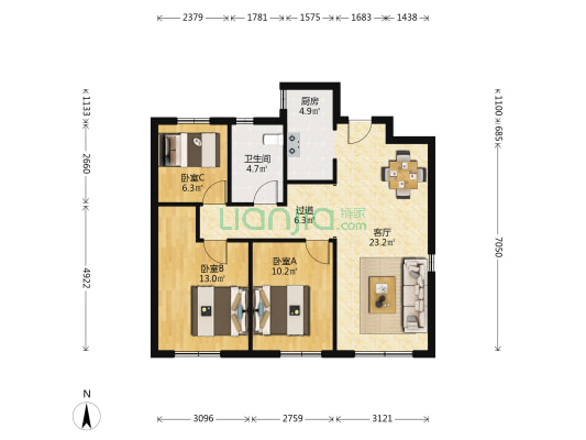 观塘壹品 3室1厅1卫 103平方