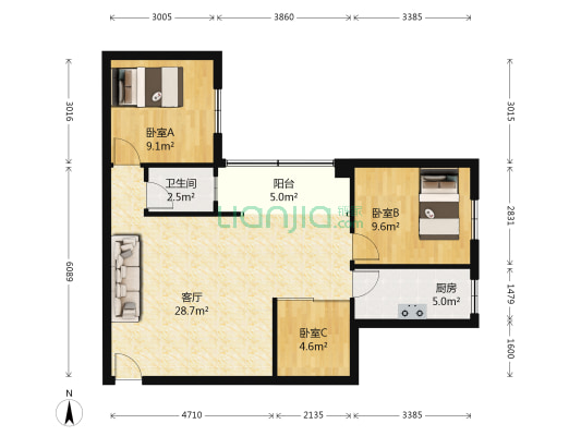 粮油宿舍 3室1厅1卫 81平方