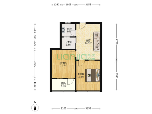 湖心南路89号 2室1厅1卫 63平方