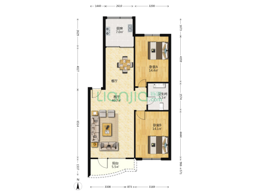 顺龙路 2室1厅1卫 103平方