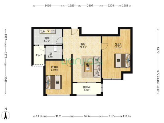 金都花苑二期 2室1厅1卫 80平方