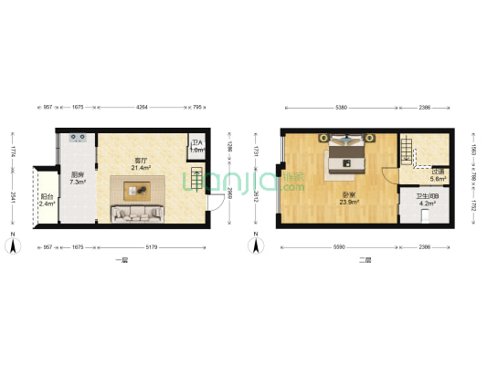 君临香格里B区 1室1厅2卫 33平方