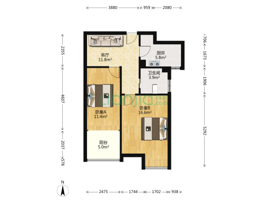 堰新苑三期 2室1厅1卫 68平方