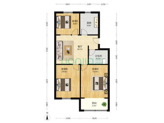 百乐佳园 3室1厅1卫 93平方