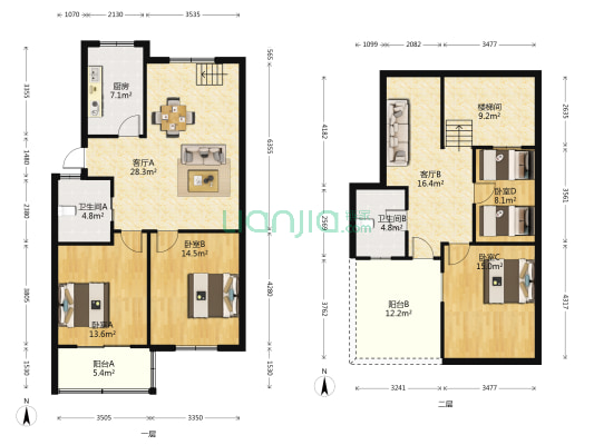 霞村小区 4室2厅2卫 121平方
