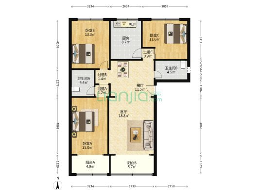 燃灯寺路3号 3室2厅2卫 107平方