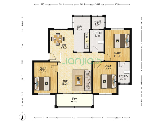 翠雅苑(香洲区) 3室2厅3卫 100平方