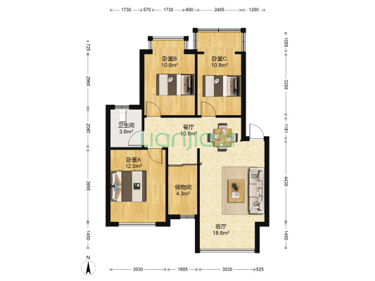 桂林商贸新城 3室2厅1卫 98平方
