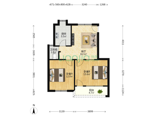 净园小区 2室1厅1卫 66平方