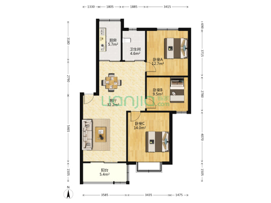 文宸花苑 3室1厅1卫 100平方