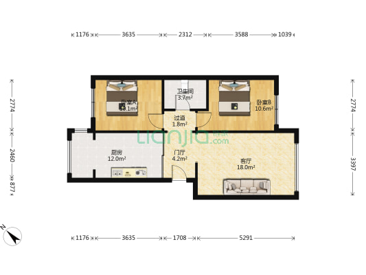 恒大锦城 2室1厅1卫 88平方
