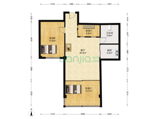 长春市直机关宿舍 3室1厅1卫 102平方
