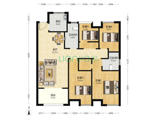 御苑城 4室1厅2卫 132平方