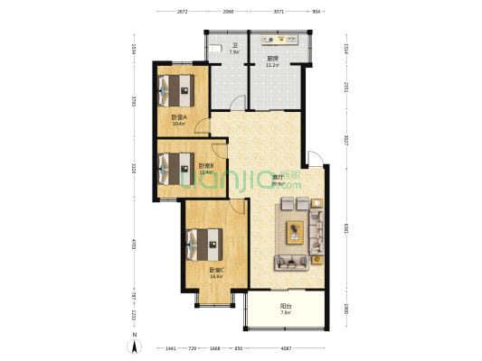 二水北园 3室1厅1卫 114平方
