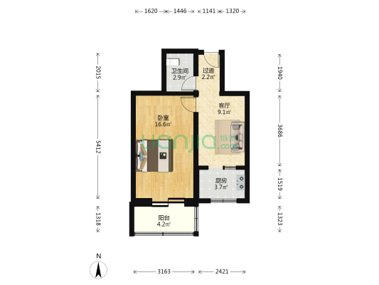 玉桥中路17号院 1室1厅1卫 51平方