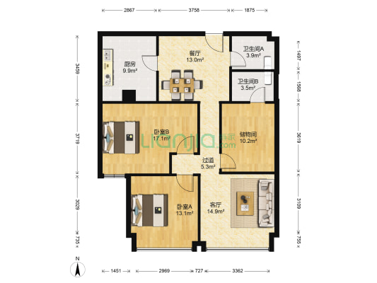 檀香湾 2室2厅2卫 125平方