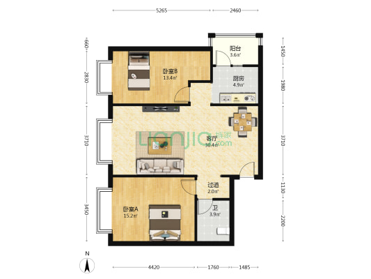 香城丽园紫薇苑 2室1厅1卫 90平方