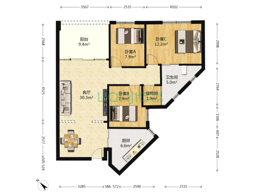 新丰年大厦 3室1厅1卫 97平方