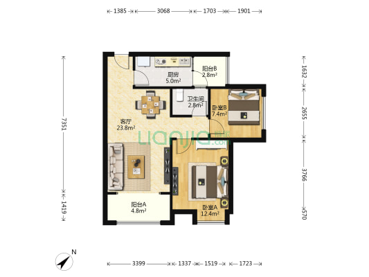 寰宇君汇城 2室1厅1卫 73平方