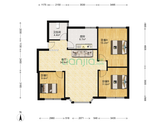 嘉本花园 3室1厅1卫 99平方