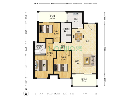 美盛北龙台 3室1厅2卫 103平方
