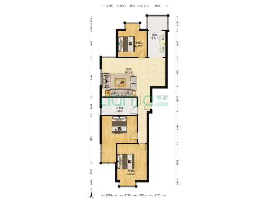 内燃机宿舍 3室1厅1卫 122平方