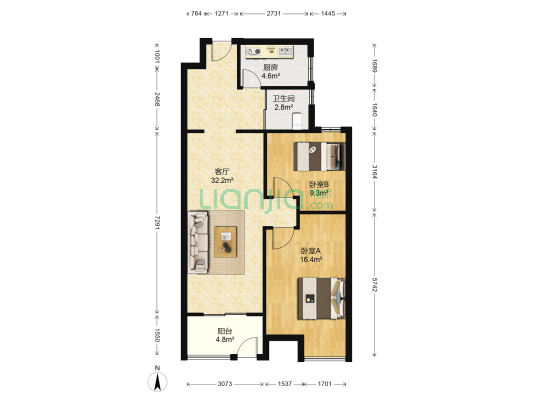 紫杨佳园南区 2室1厅1卫 85平方