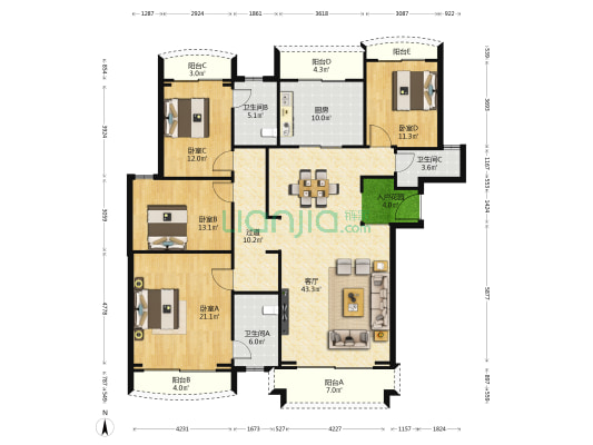 广州星河湾星苑 4室1厅3卫 196平方