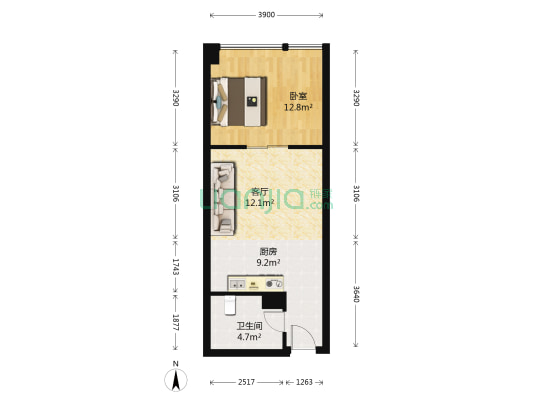中环金界 1室1厅1卫 52平方