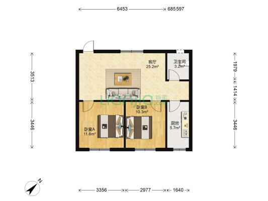 饮水村 2室1厅1卫 64平方