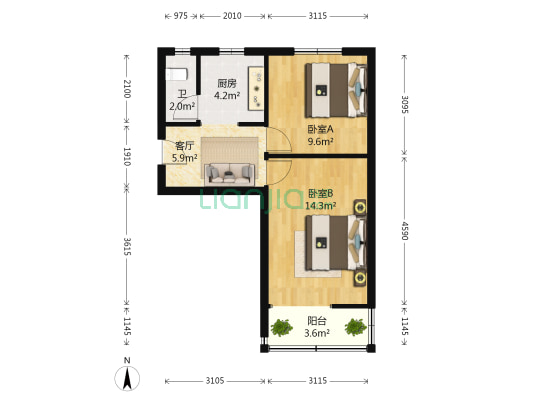东明桥宿舍 2室1厅1卫 52平方
