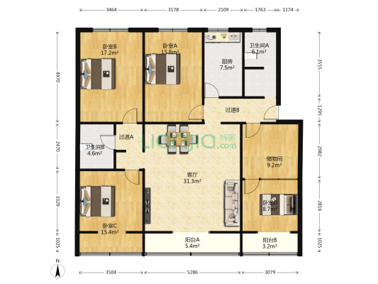 和谐小区(龙泉驿) 4室1厅2卫 158平方