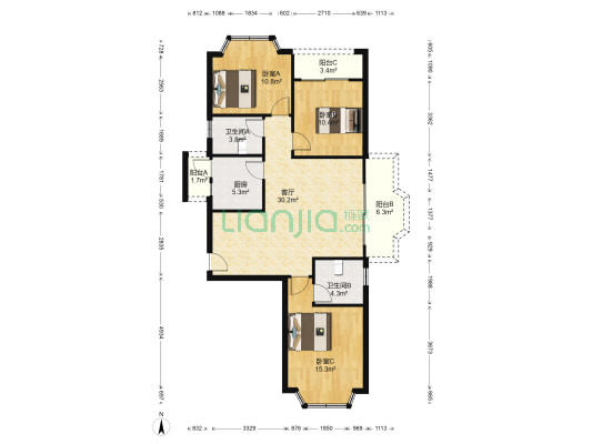 金海新苑 3室1厅2卫 119平方